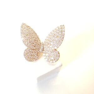 Yellow Gold Butterfly Cubic Zirconia Sparkling Pave Statement Ring Size 9